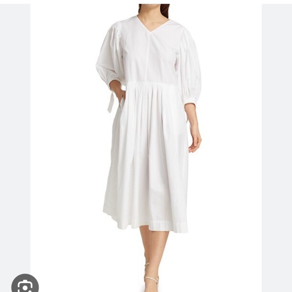 SEA Crochet Combo Puff Sleeve Midi Dress